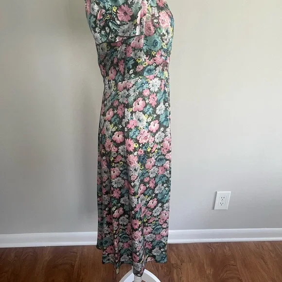 Marc Jacobs Pink and Green Floral Midi Dress with Waist Tie - Picture 2 of 6